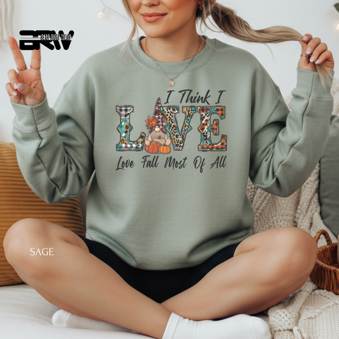 'Love Fall Most Of All-Gnome' Fall Crewneck Sweatshirt