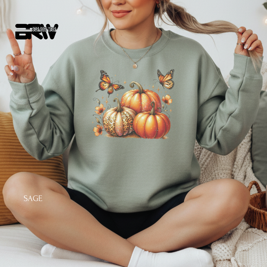 'Pumpkins And Butterflies' Fall Crewneck Sweatshirt