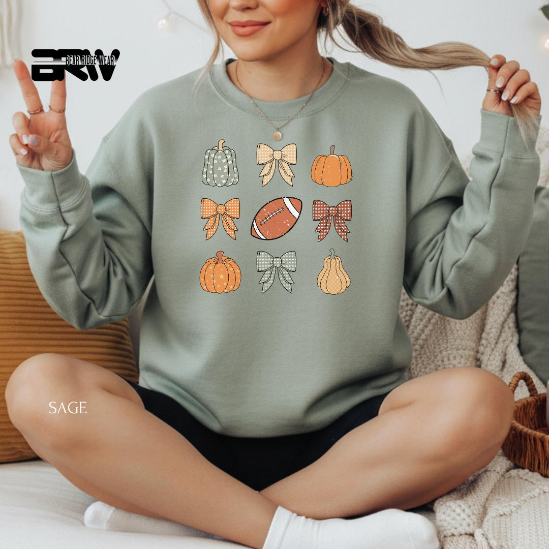 'Pumpkin Distressed Football' Fall Crewneck Sweatshirt