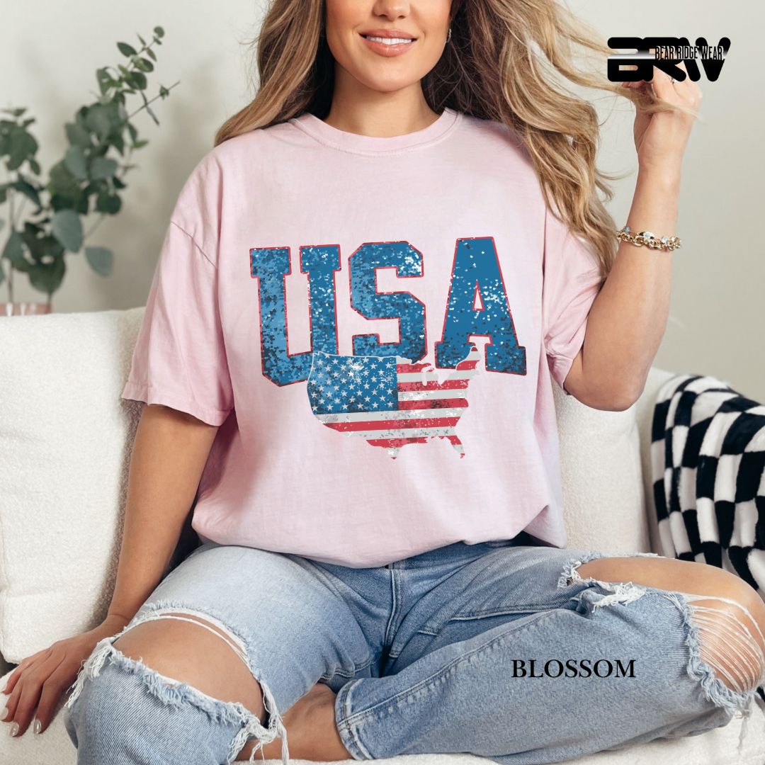 USA With Map- Patriotic Tee