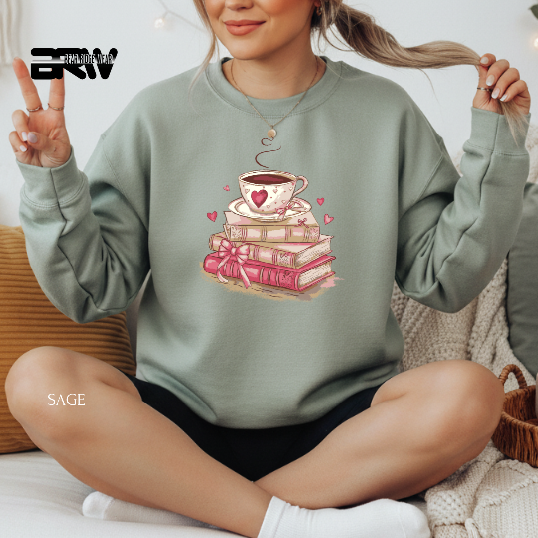 'Coffee & Books' Valentine's Crewneck Sweatshirt