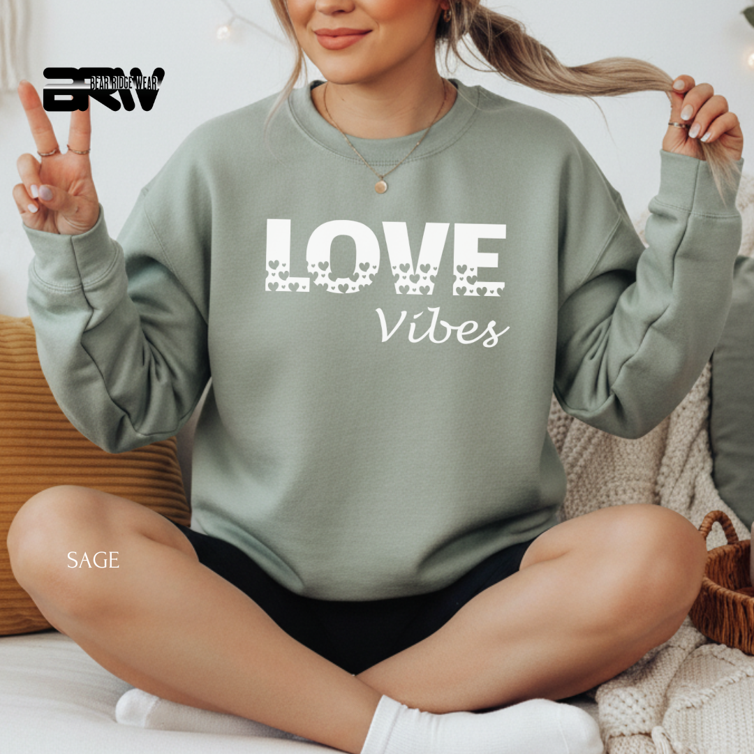 'Loves Vibes-White' Valentine's Crewneck Sweatshirt