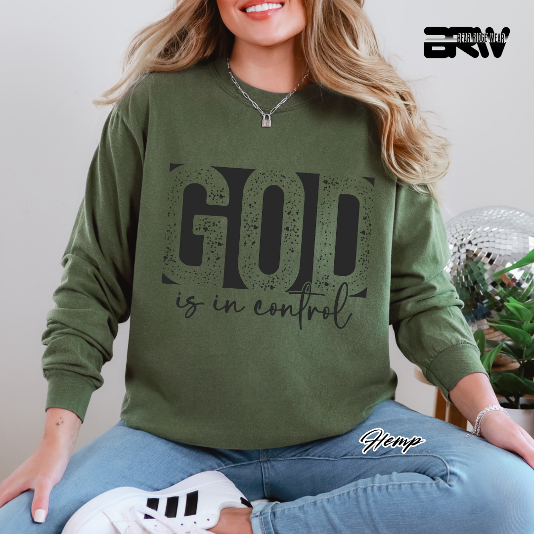 'God Is In Control' Black Faith Long-Sleeve Tee