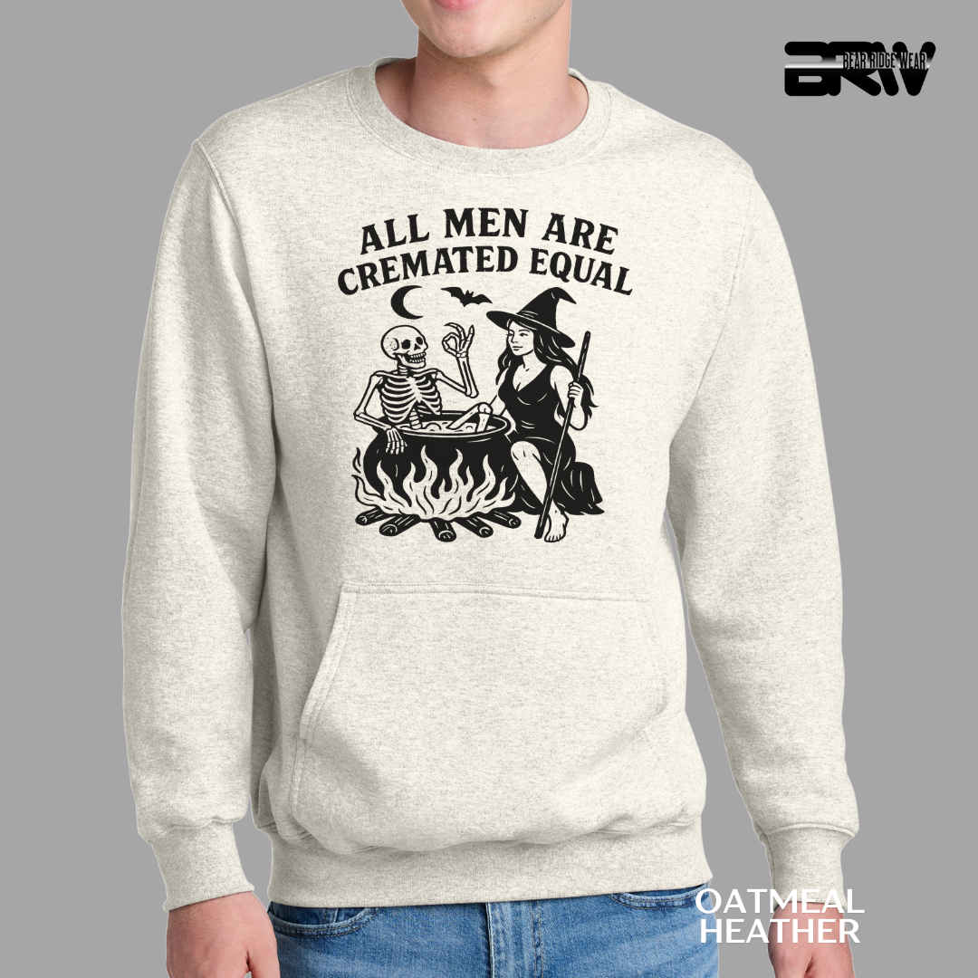 'All men are cremated equally' Kangaroo Pocket Fall Crewneck