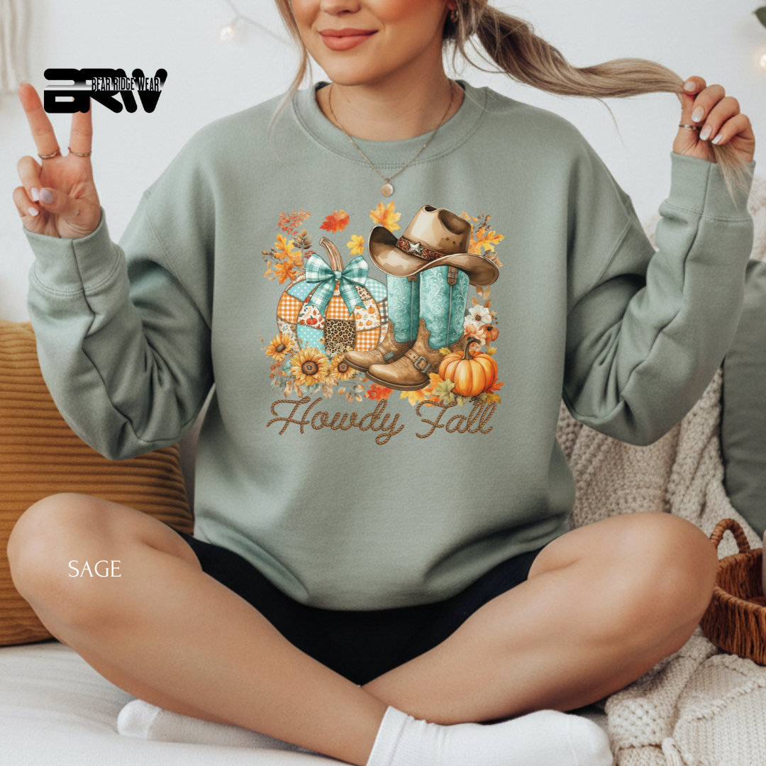 'Howdy Fall-Patchwork' Fall Crewneck Sweatshirt
