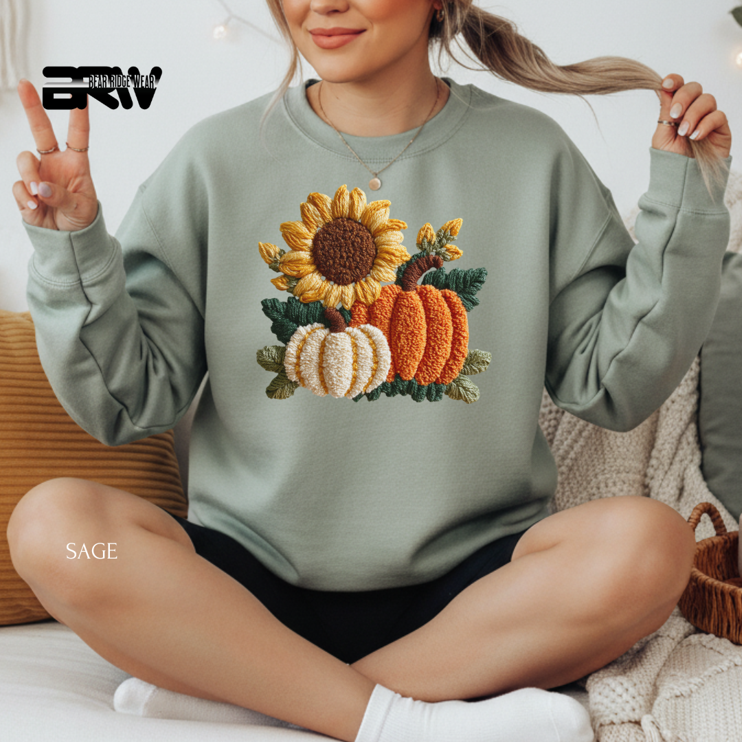 'Sunflower Pumpkin Yarn' Christmas Crewneck Sweatshirt
