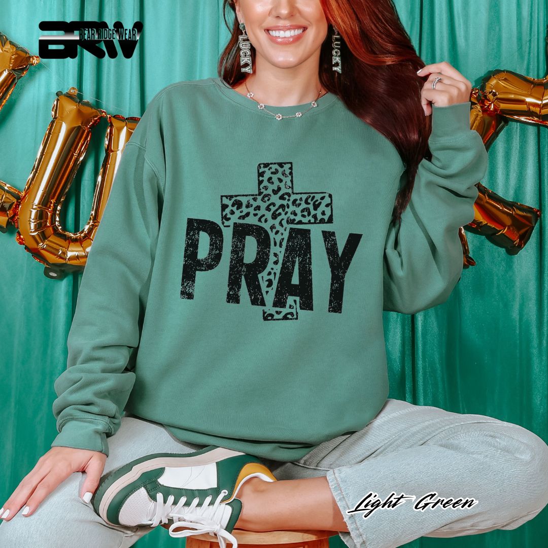 'Pray With Leopard Cross' Faith Long Sleeve Tee