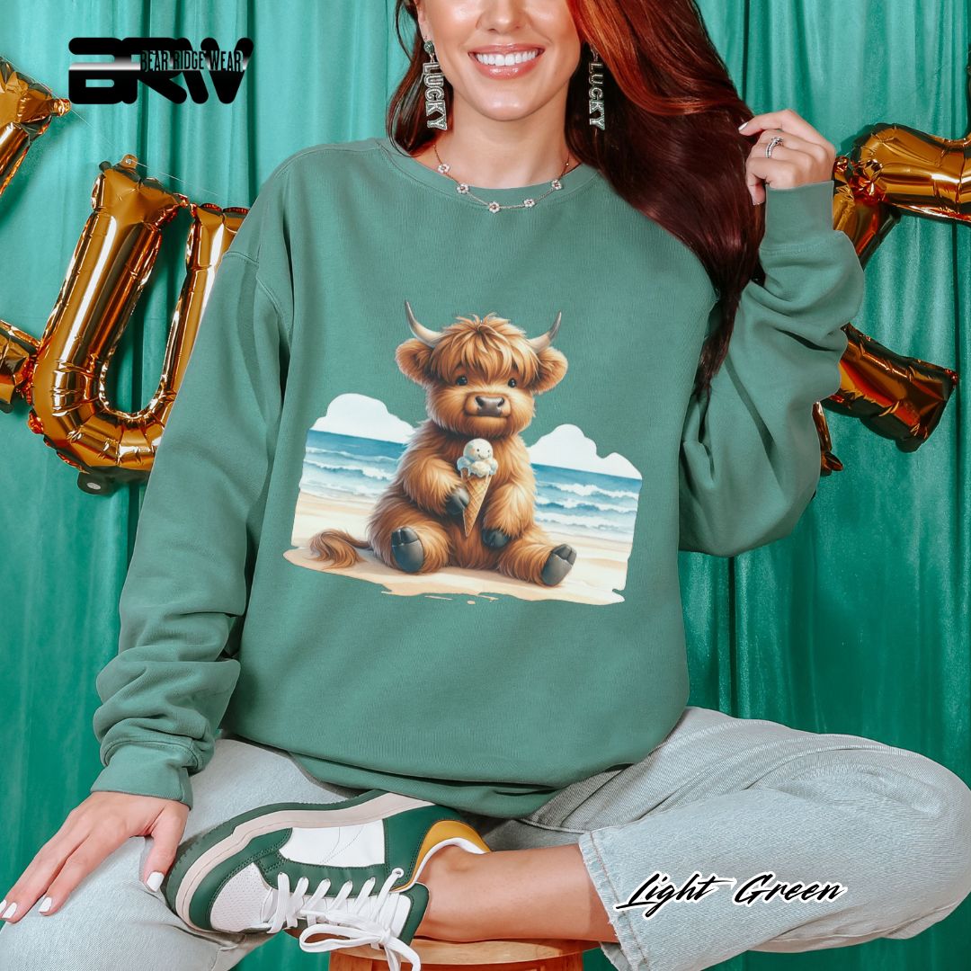 'Highland Cow-Beach-Ice Cream' Summer Long Sleeve Tee