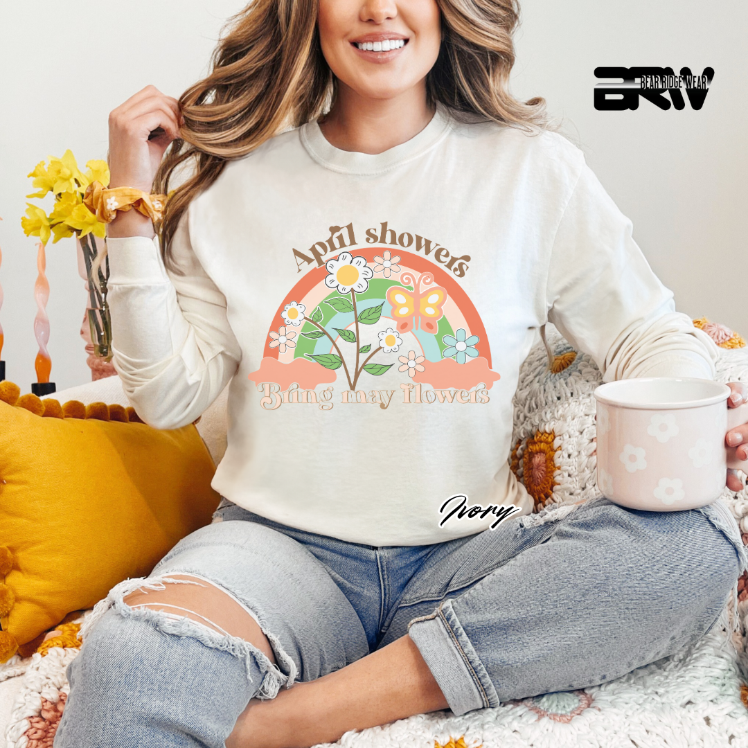 'April Showers, Bring may Flowers' Long Sleeve Tee