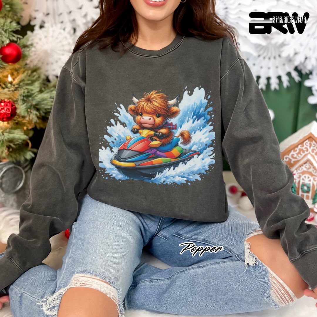 'Highland Cow-Ski Mobile' Summer Long Sleeve Tee