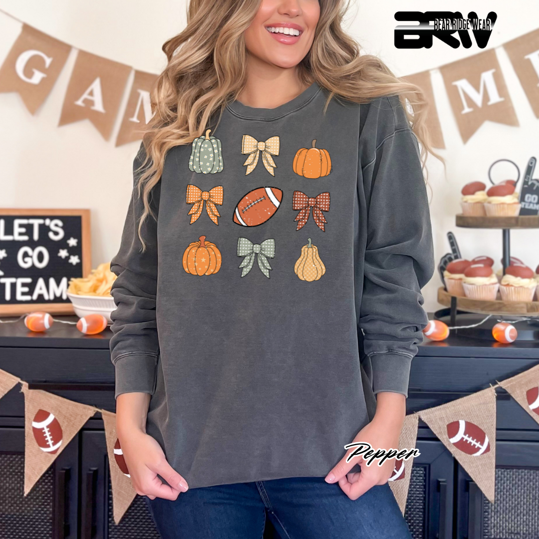 'Pumpkin Distressed football' Fall Long Sleeve Tee