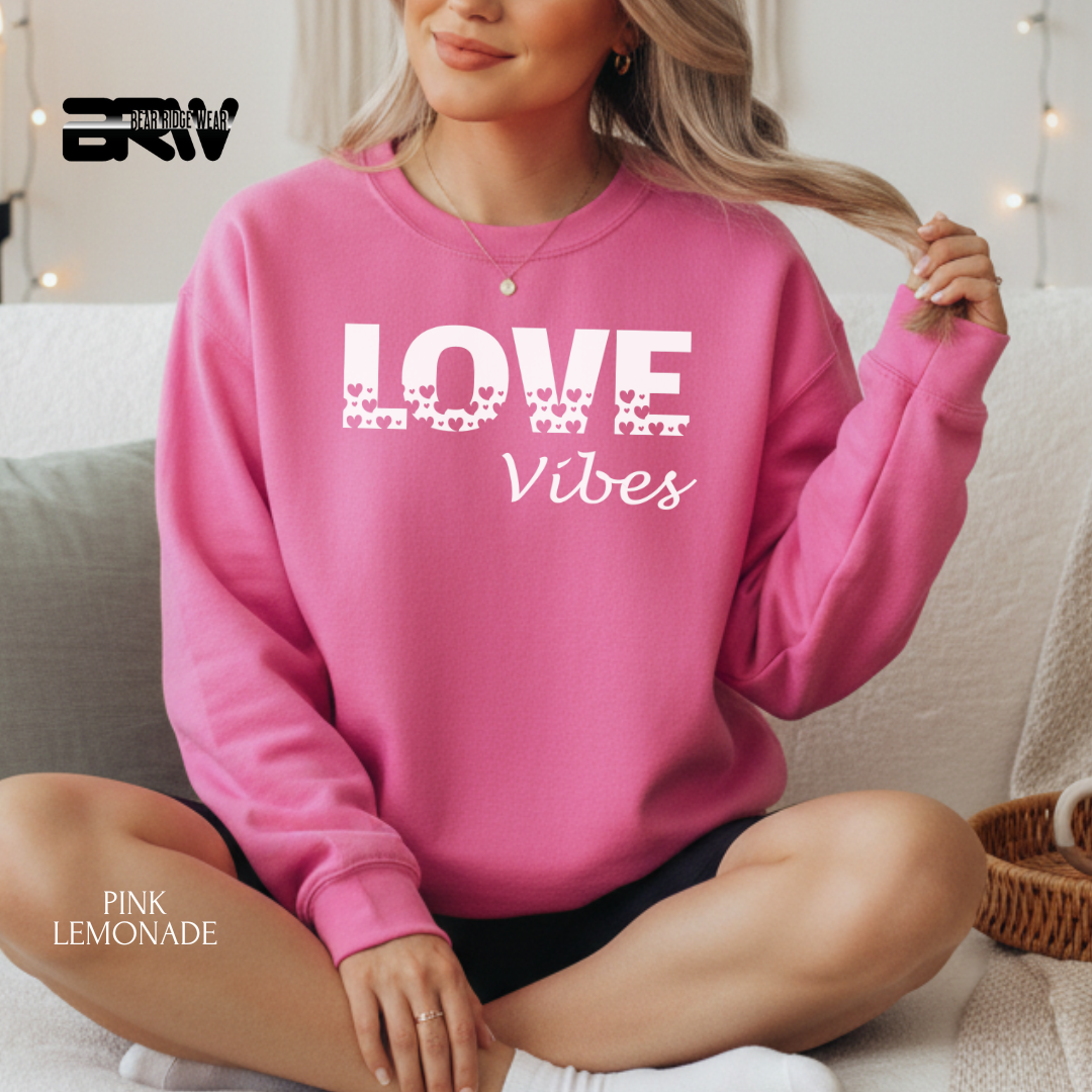 'Loves Vibes-White' Valentine's Crewneck Sweatshirt