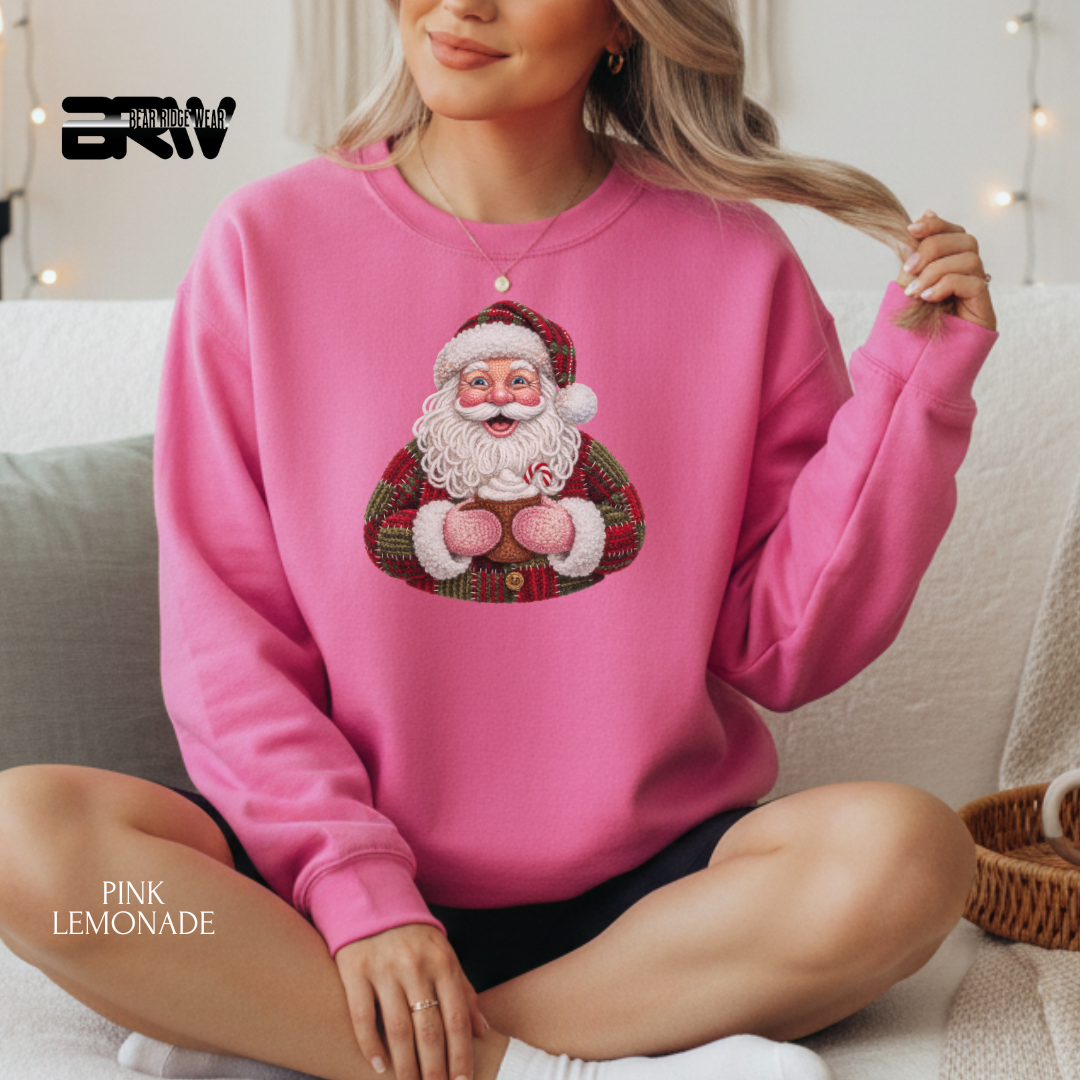 'Santa With Mug Yarn' Christmas Crewneck Sweatshirt