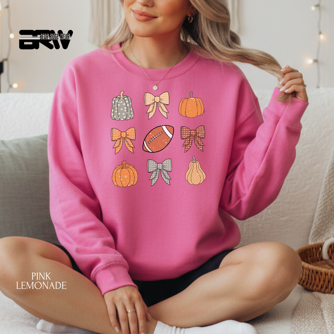 'Pumpkin Distressed Football' Fall Crewneck Sweatshirt