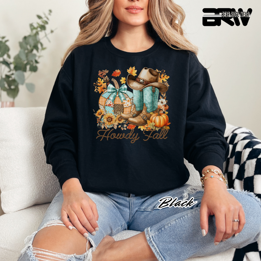 'Howdy Fall-Patchwork' Fall Long Sleeve Tee