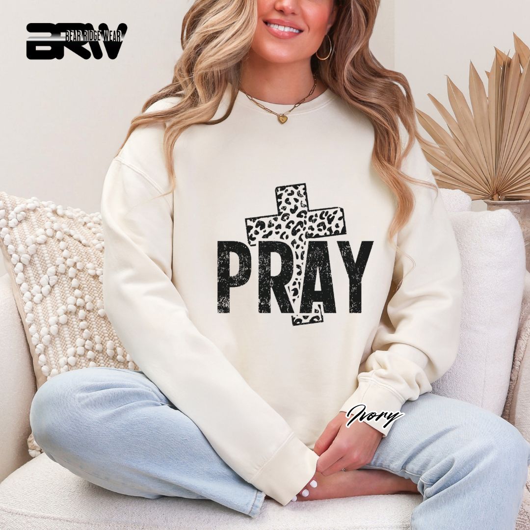 'Pray With Leopard Cross' Faith Long Sleeve Tee