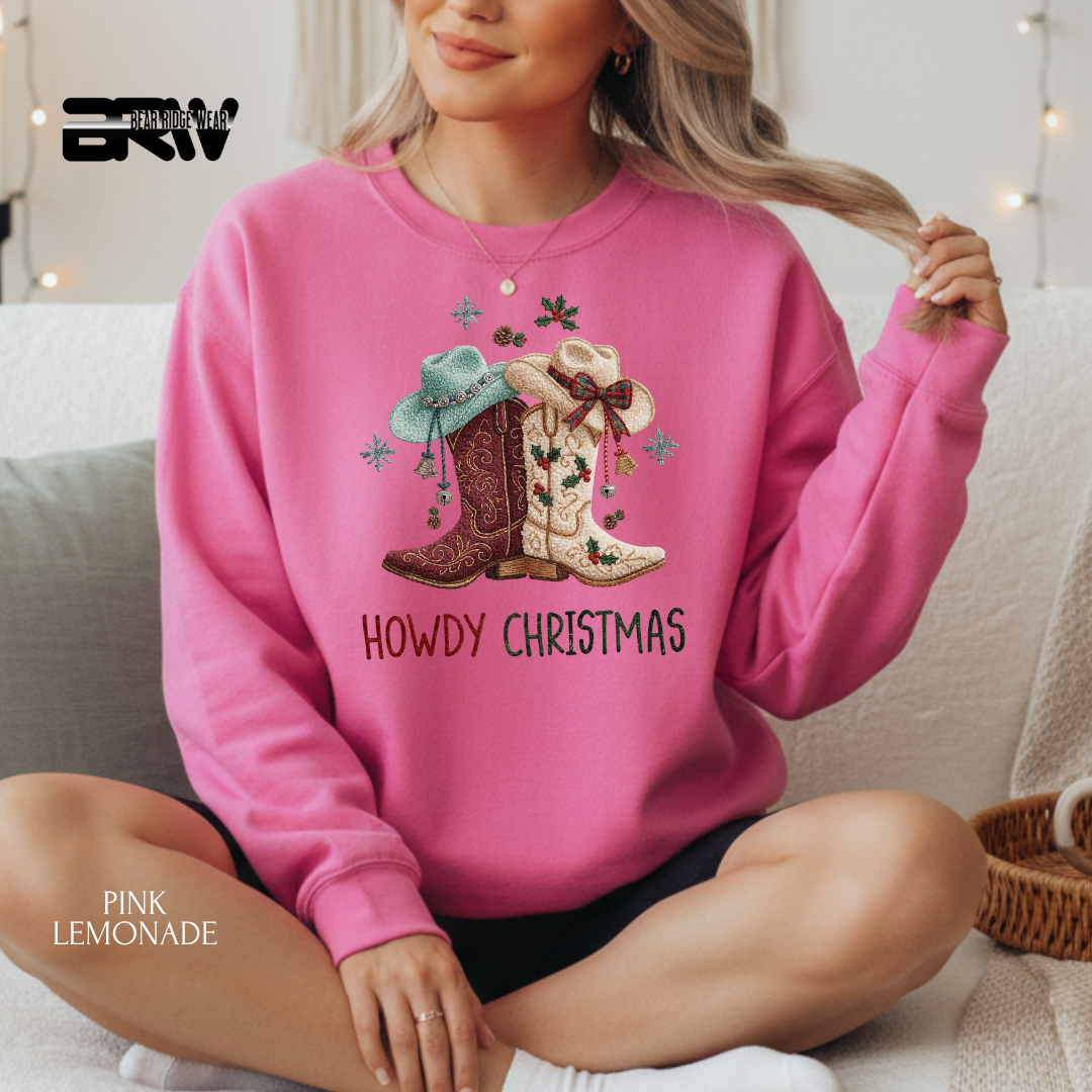 'Howdy Christmas Boots Yarn' Christmas Crewneck Sweatshirt