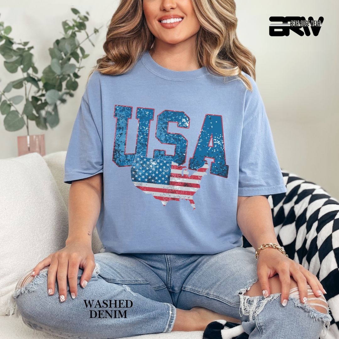 USA With Map- Patriotic Tee