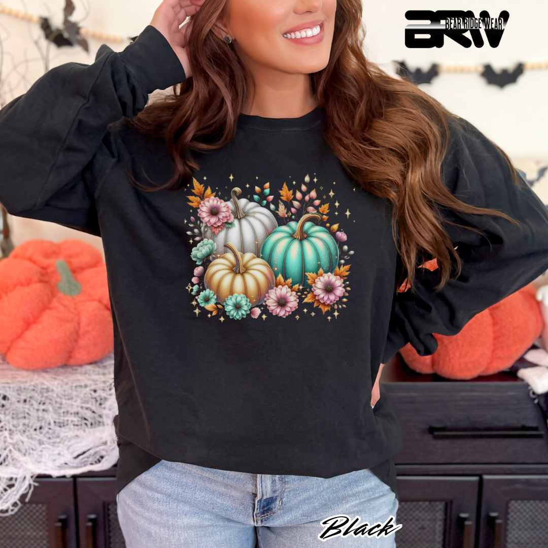 'Floral Shimmering Pumpkin' Fall Long Sleeve Tee