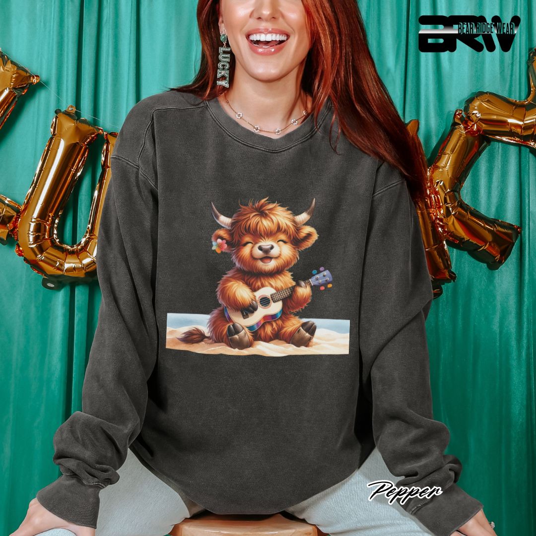 'Highland Cow-Beach-Guitar' Summer Long Sleeve Tee