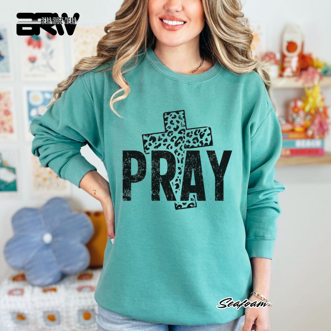 'Pray With Leopard Cross' Faith Long Sleeve Tee