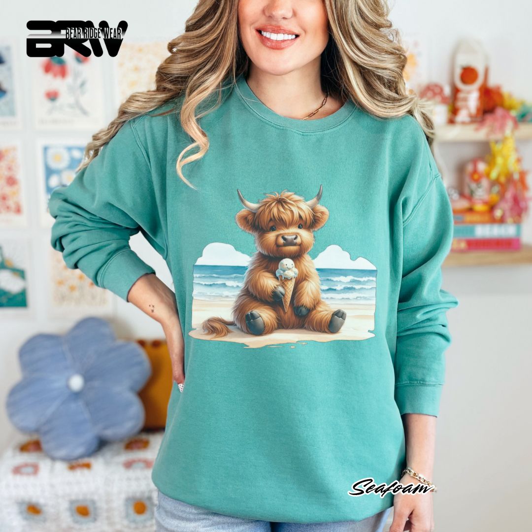 'Highland Cow-Beach-Ice Cream' Summer Long Sleeve Tee