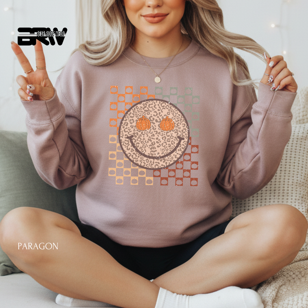 'Happy Face Pumpkin Eyes' Fall Crewneck Sweatshirt