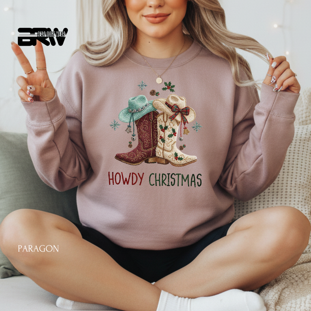'Howdy Christmas Boots Yarn' Christmas Crewneck Sweatshirt