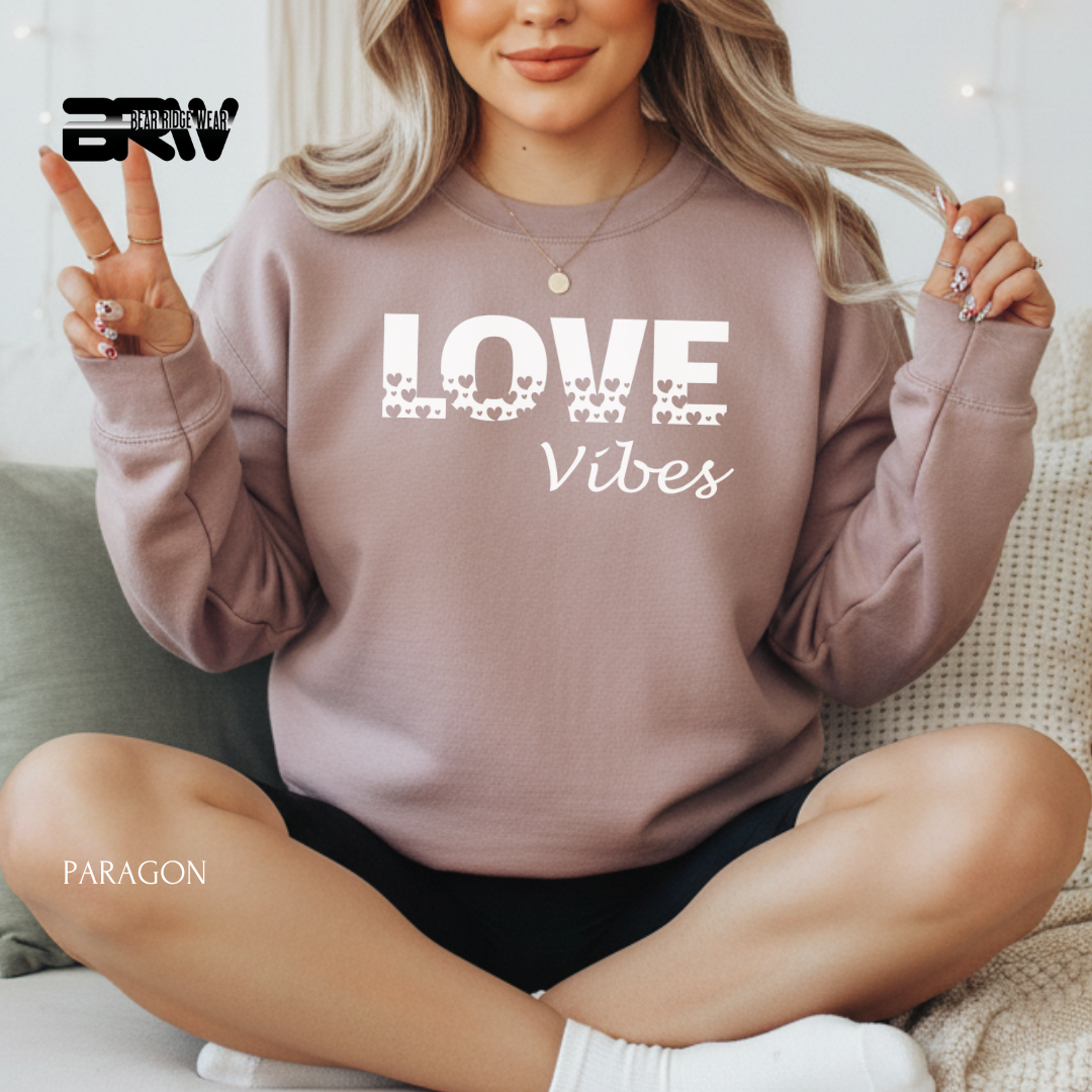 'Loves Vibes-White' Valentine's Crewneck Sweatshirt