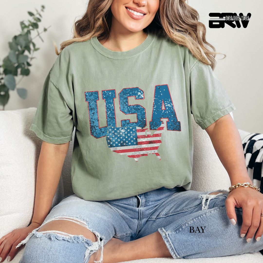 USA With Map- Patriotic Tee