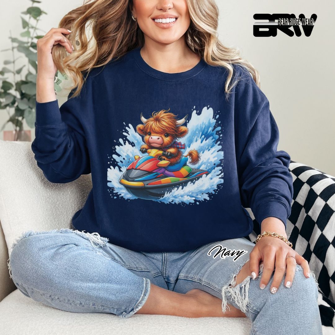 'Highland Cow-Ski Mobile' Summer Long Sleeve Tee