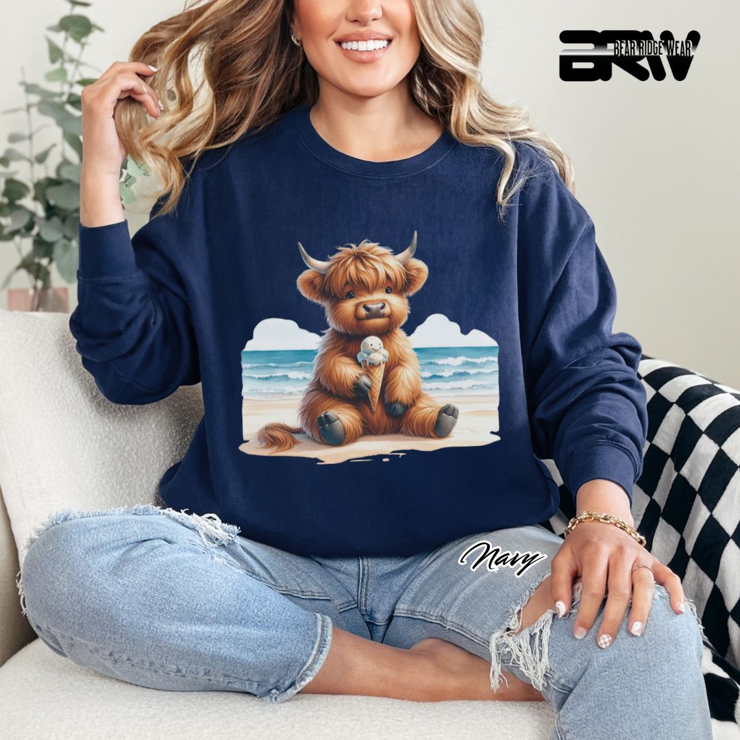 'Highland Cow-Beach-Ice Cream' Summer Long Sleeve Tee