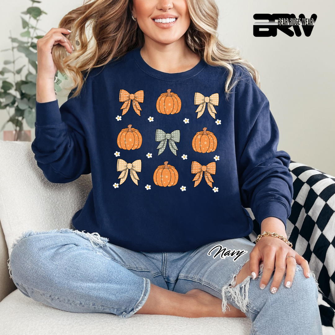 'Pumpkins and bows' Fall Long Sleeve Tee