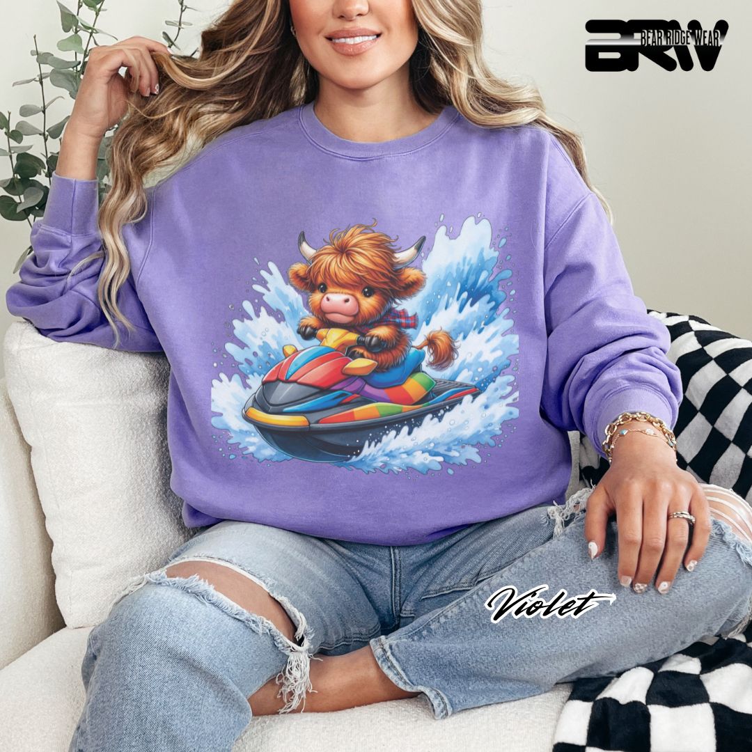 'Highland Cow-Ski Mobile' Summer Long Sleeve Tee