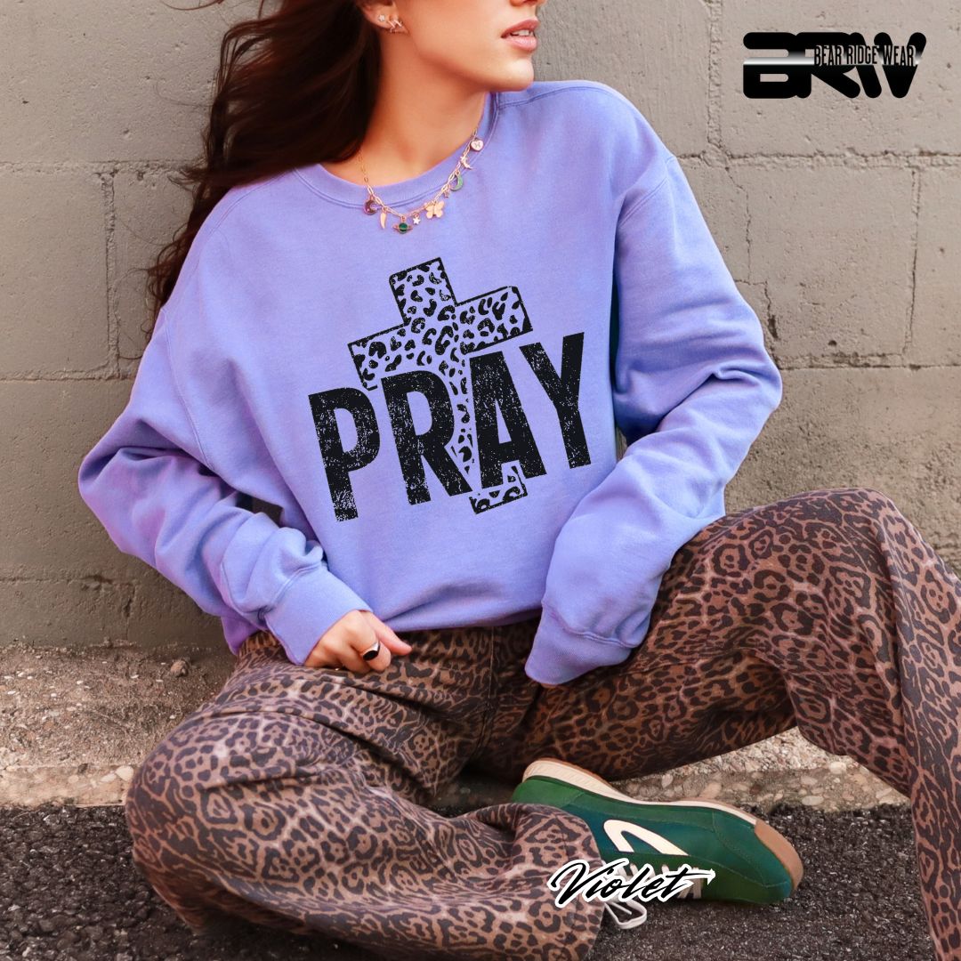 'Pray With Leopard Cross' Faith Long Sleeve Tee