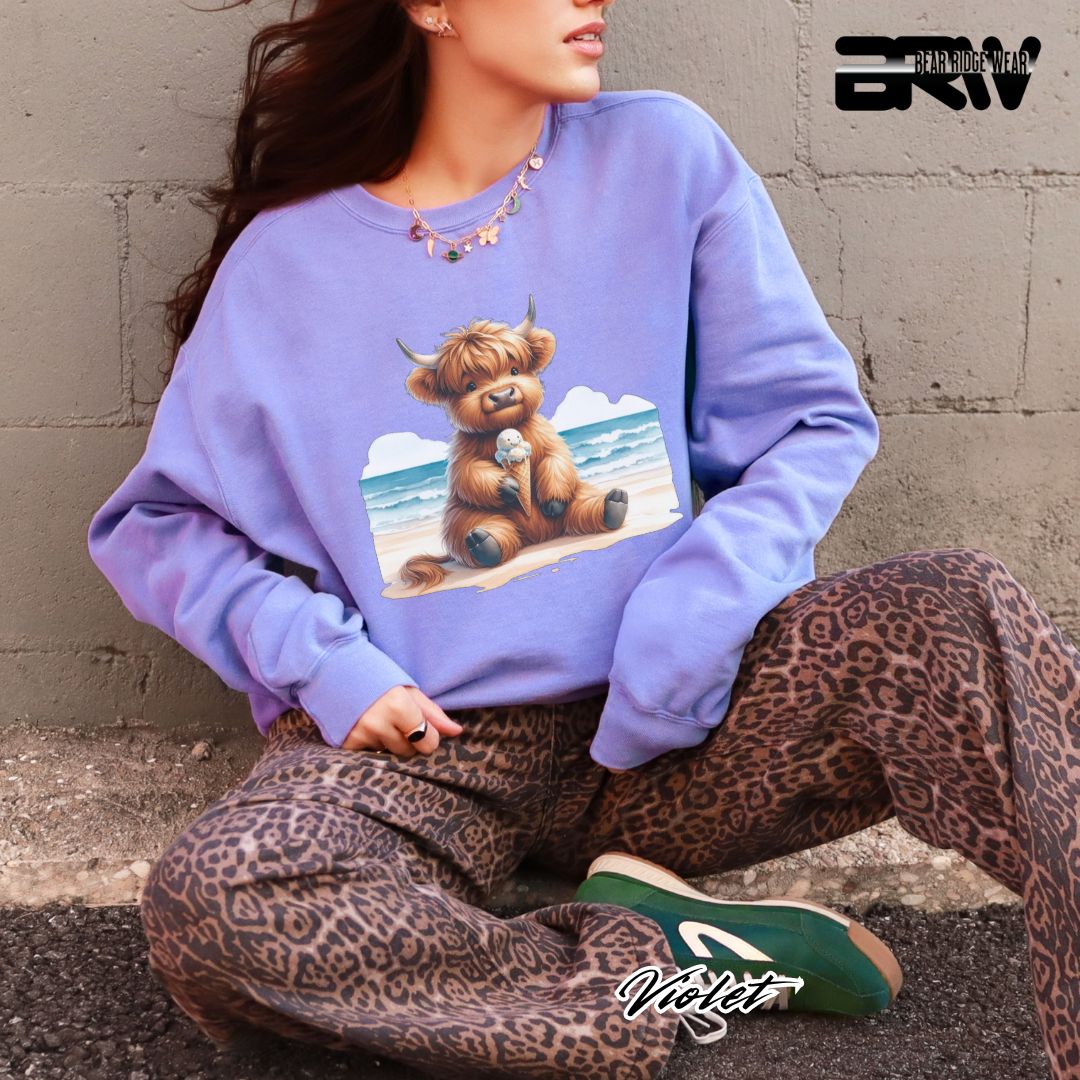 'Highland Cow-Beach-Ice Cream' Summer Long Sleeve Tee