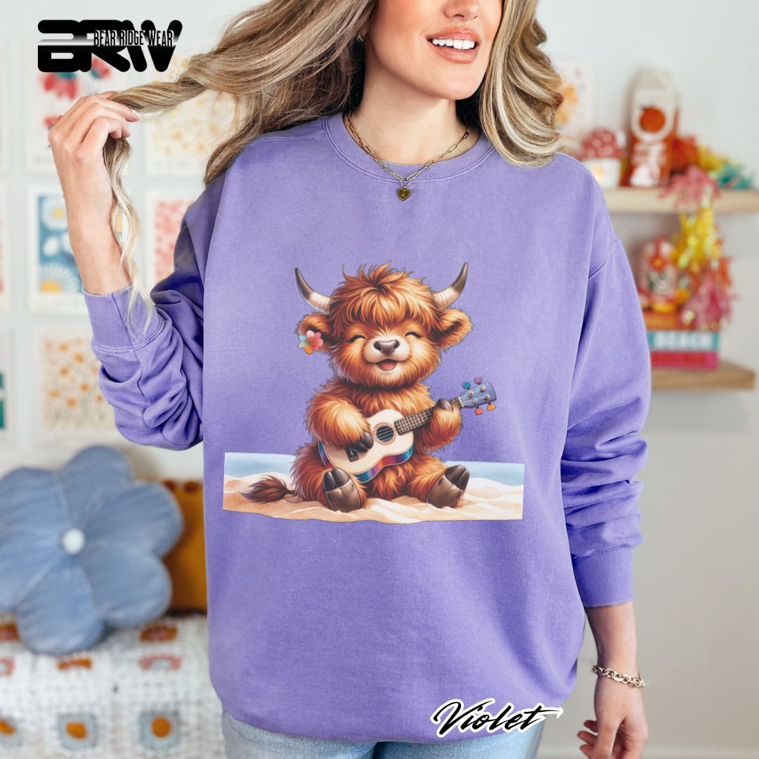 'Highland Cow-Beach-Guitar' Summer Long Sleeve Tee