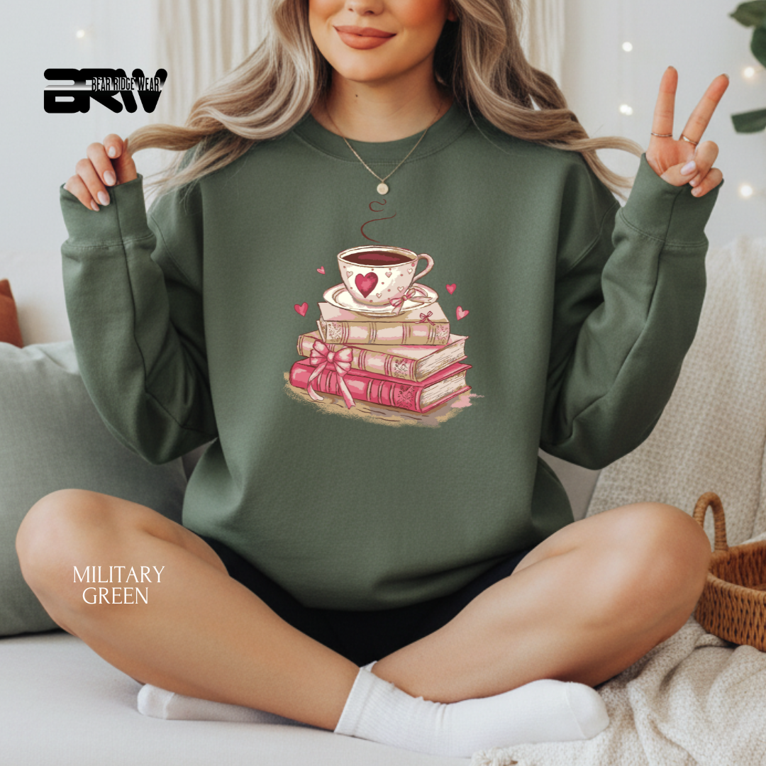 'Coffee & Books' Valentine's Crewneck Sweatshirt