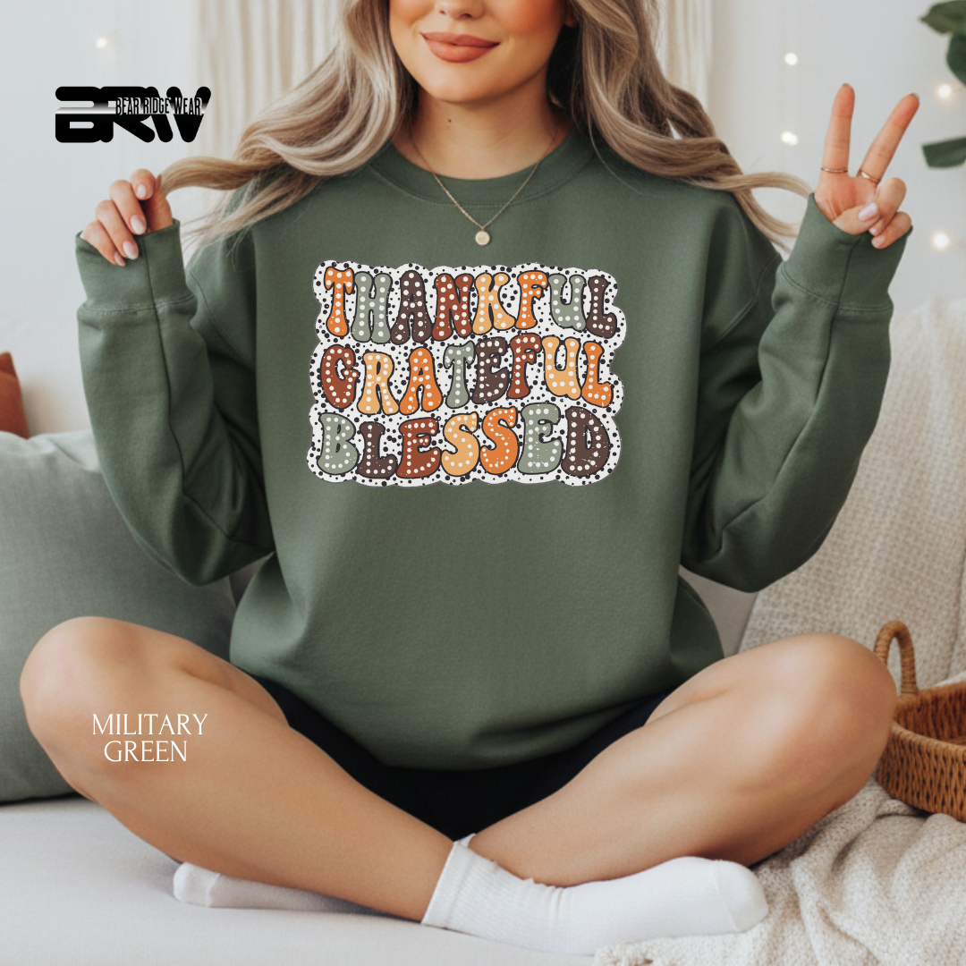 'Thankful Grateful Blessed' Fall Crewneck Sweatshirt