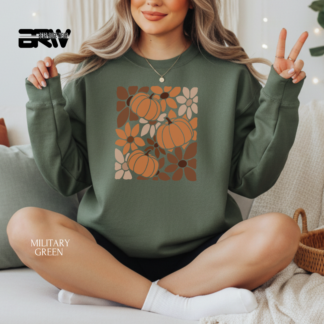 'Boho Floral Pumpkin' Fall Crewneck Sweatshirt