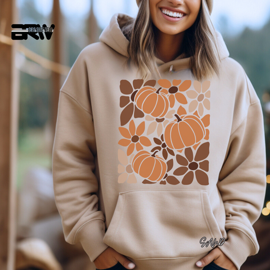 'Boho Floral Pumpkin' Fall Hoodie