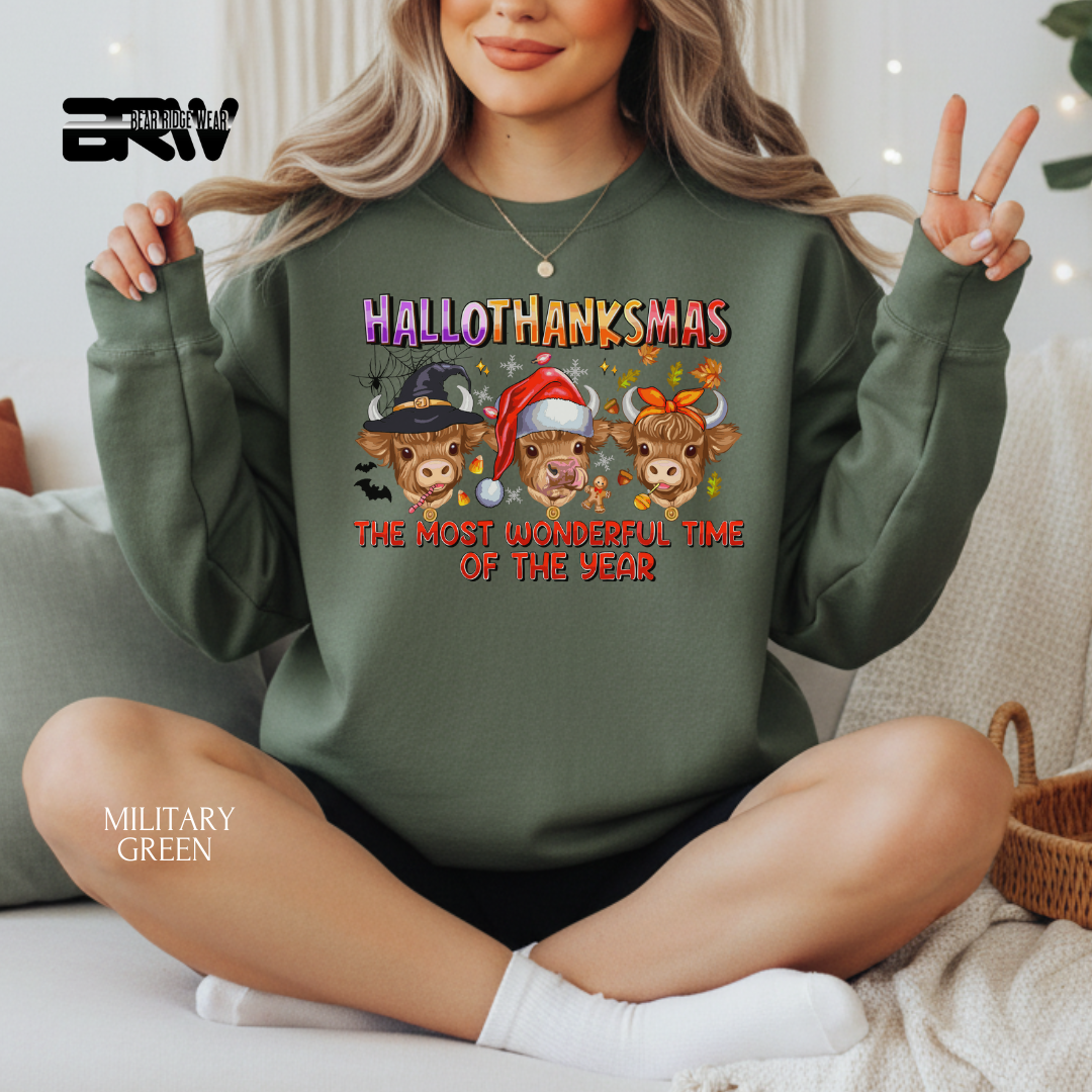 'Hallothanksmas Cow' Fall Crewneck Sweatshirt