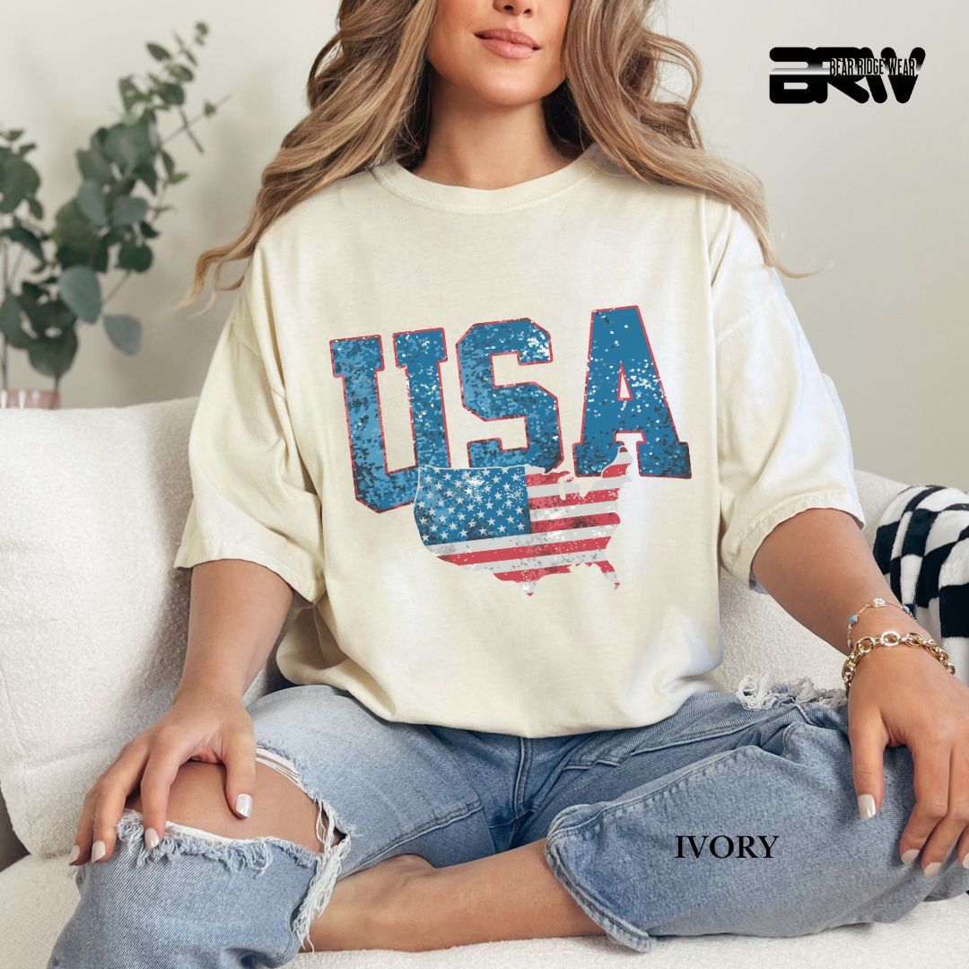 USA With Map- Patriotic Tee
