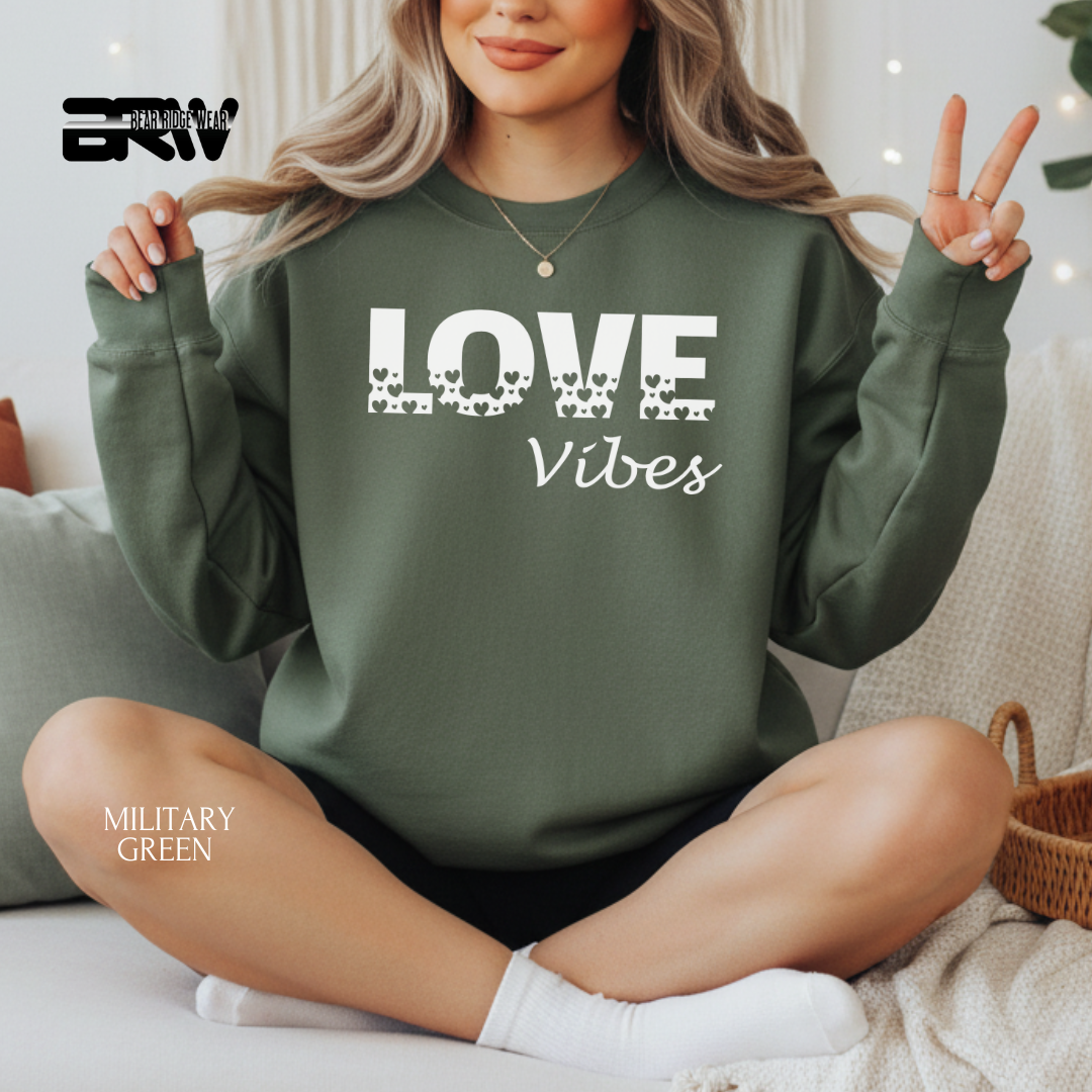 'Loves Vibes-White' Valentine's Crewneck Sweatshirt
