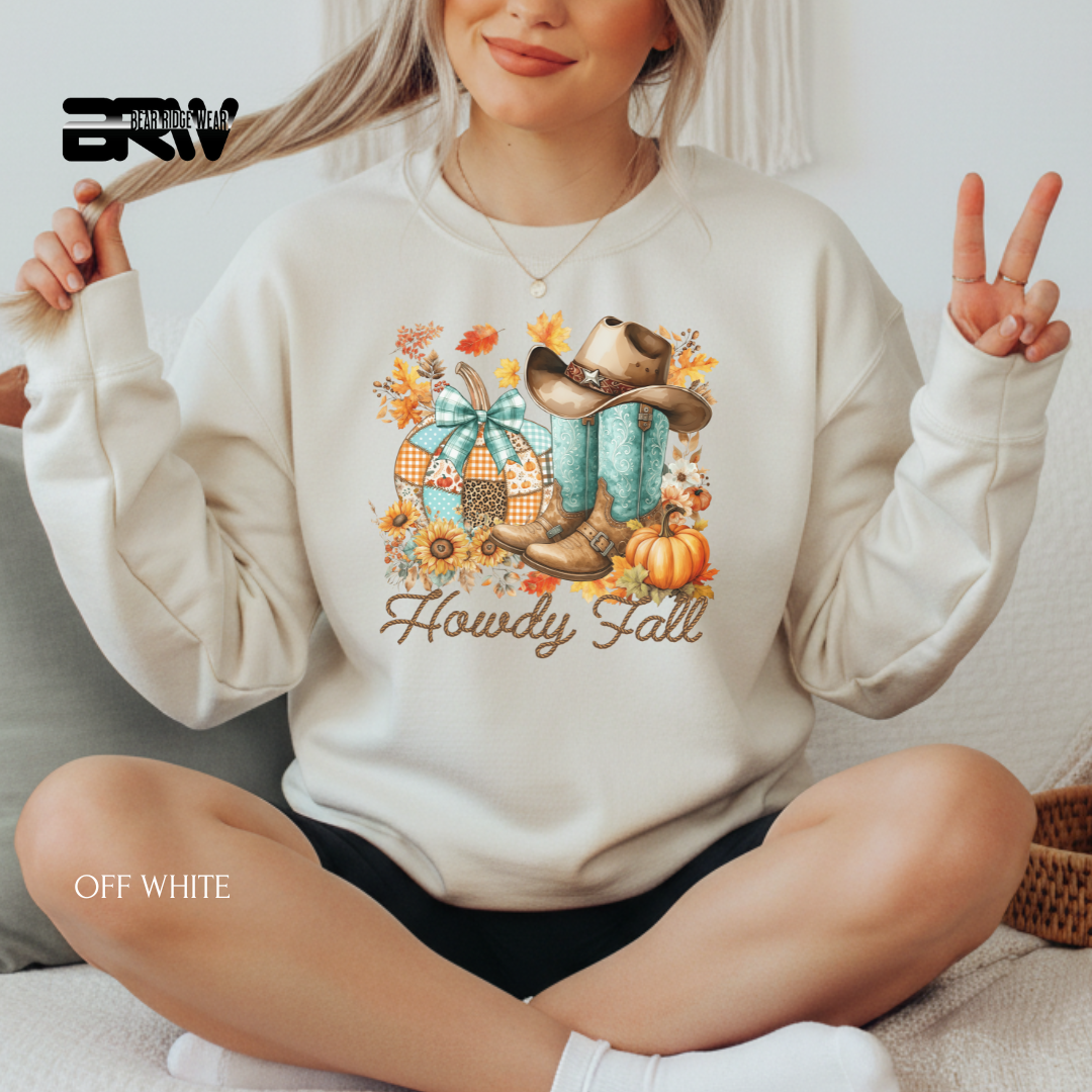 'Howdy Fall-Patchwork' Fall Crewneck Sweatshirt
