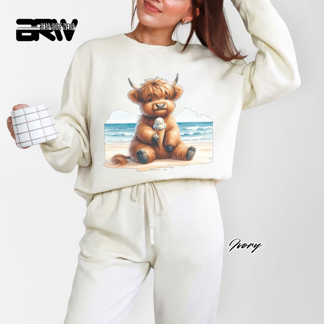 'Highland Cow-Beach-Ice Cream' Summer Long Sleeve Tee
