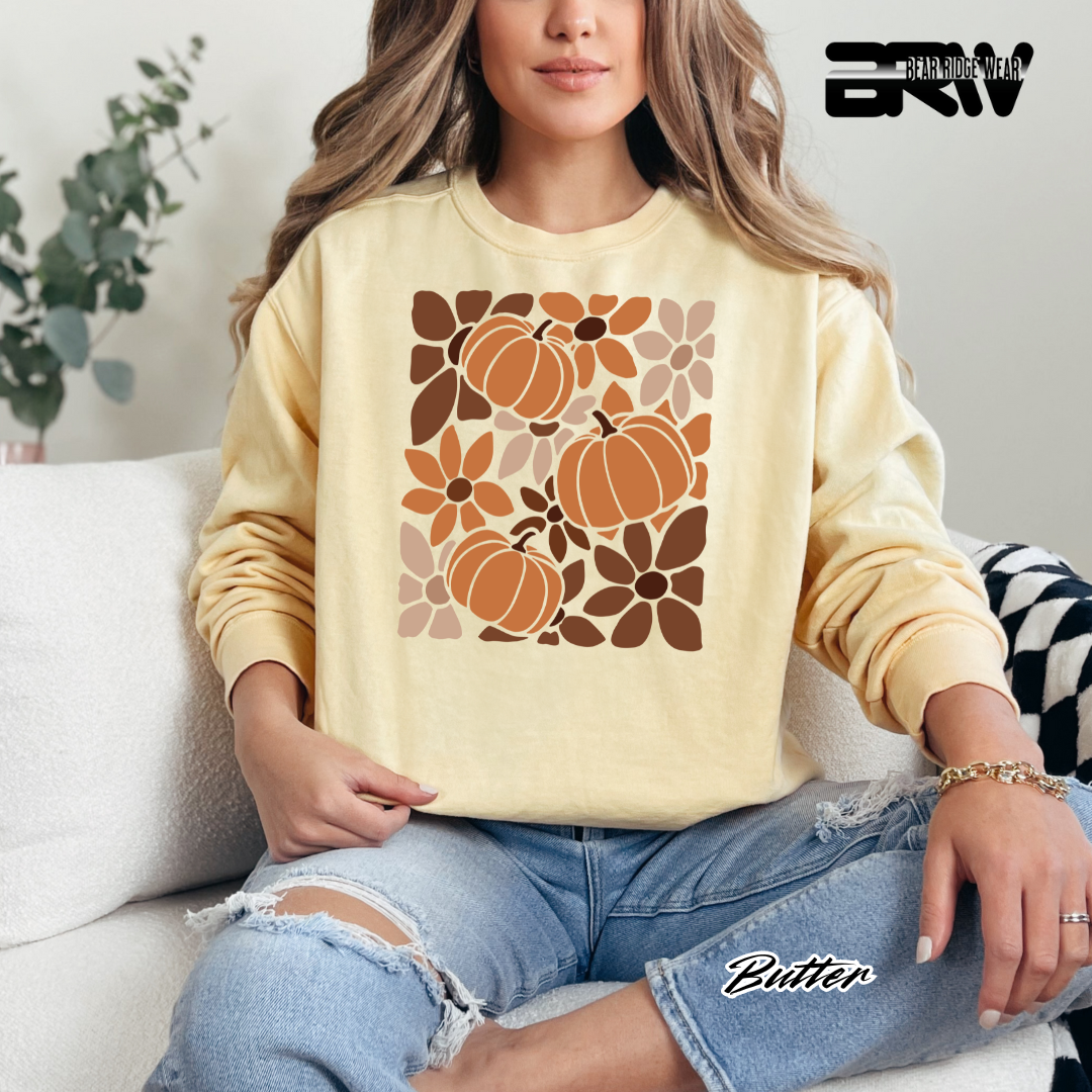 'Boho Floral Pumpkin' Fall Long Sleeve Tee