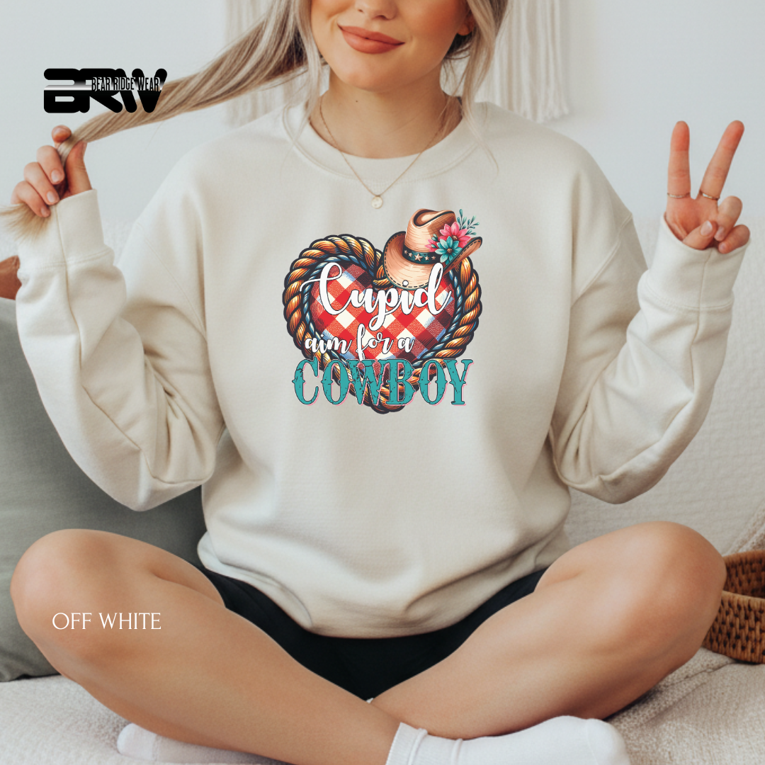'Cupid Aim For A Cowboy' Valentine's Crewneck Sweatshirt