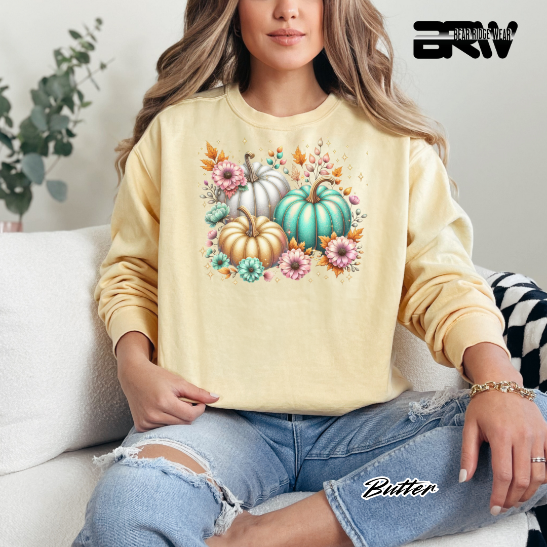 'Floral Shimmering Pumpkin' Fall Long Sleeve Tee
