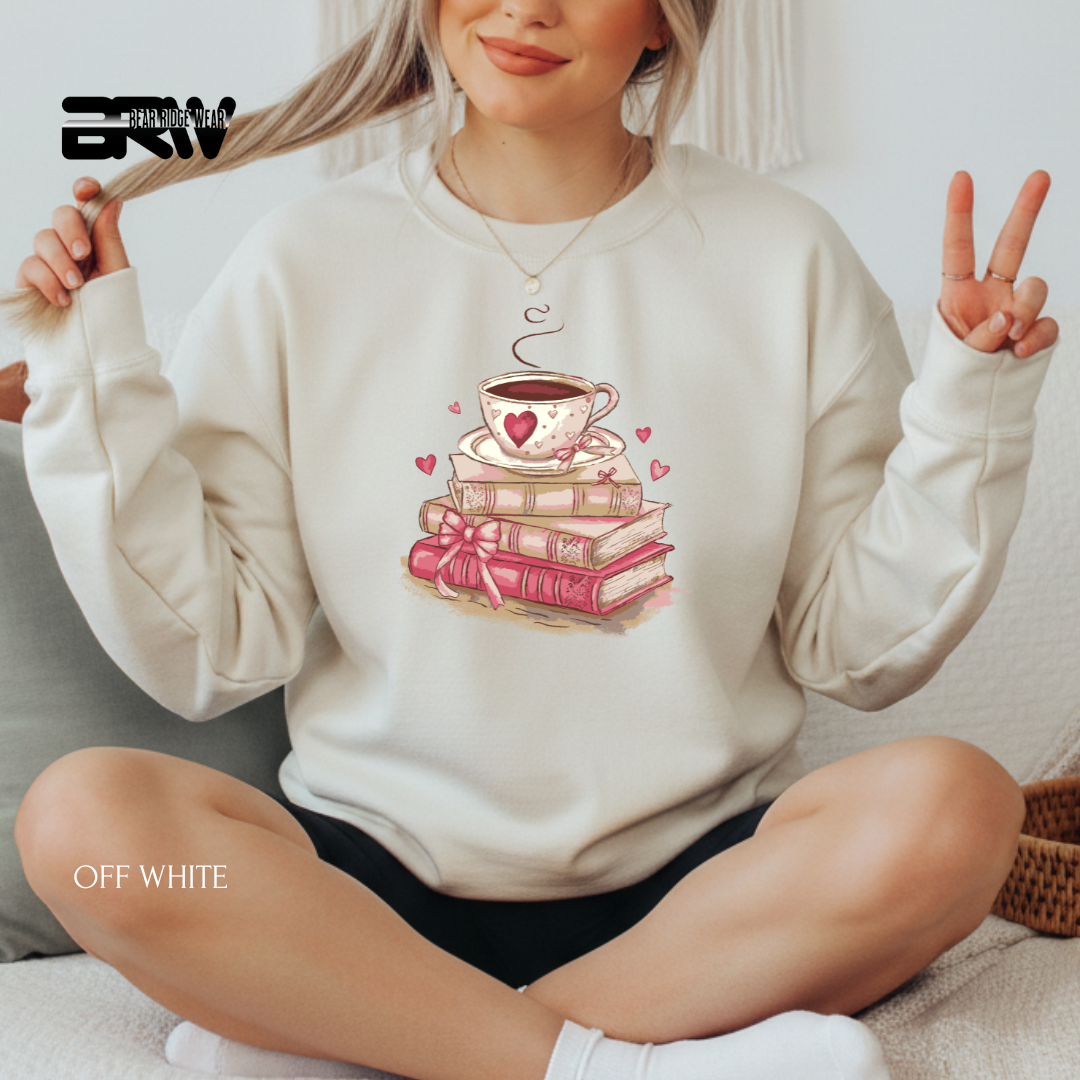 'Coffee & Books' Valentine's Crewneck Sweatshirt